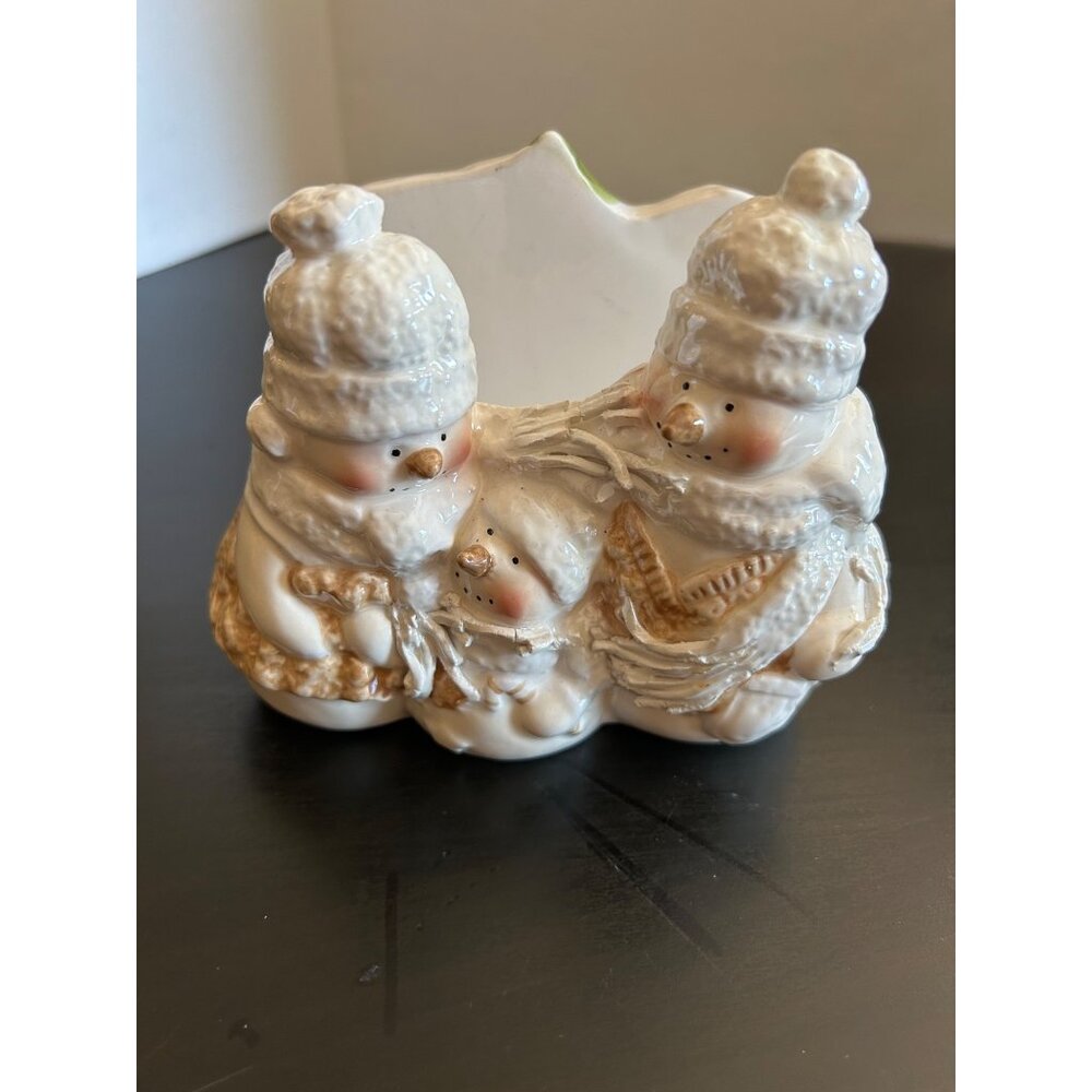 Christmas Napkin Holder Berkeley Snowman Family Ceramic Vintage Holiday